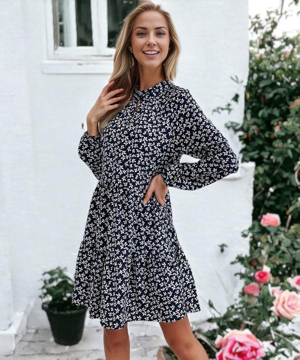 anna kaci Keyhole Front Floral Print Dress