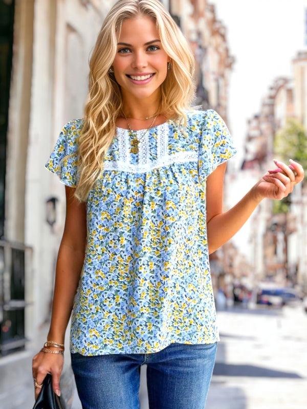 Anna Kaci Lace Detail Floral Print Blouse