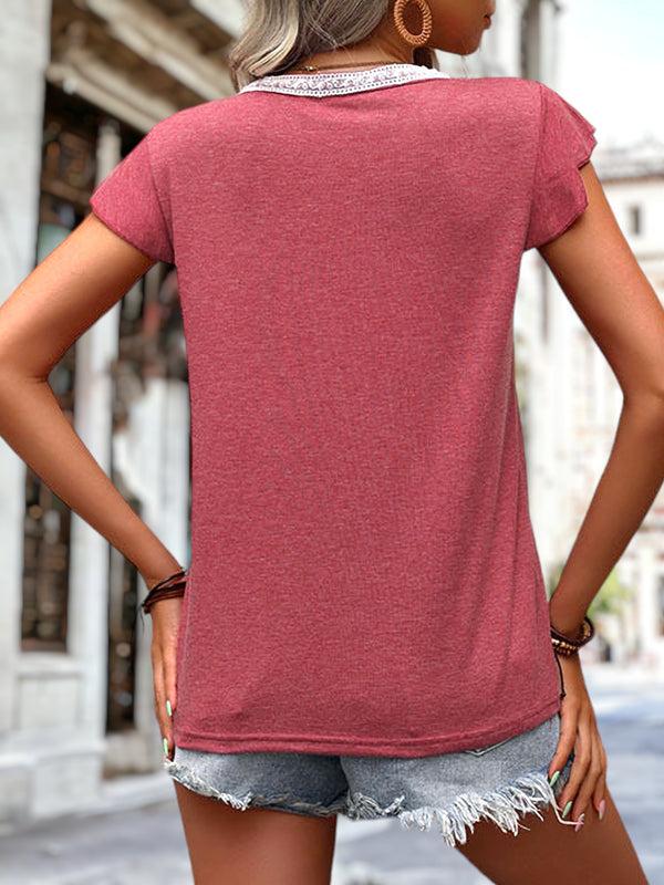 Anna Kaci Lace Trim Flutter Sleeve Shirt