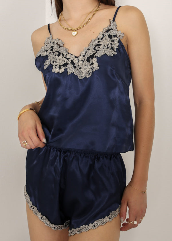 Anna Kaci Lace Trim Satin Loungewear