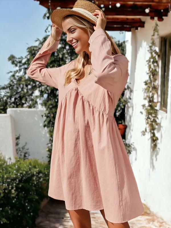 Anna Kaci Lace Trim V-Neck Tie Back Babydoll Dress