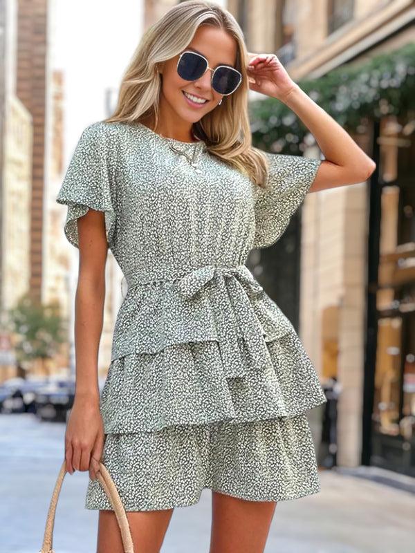 Anna Kaci Leopard Print Round Neck Tiered Dress