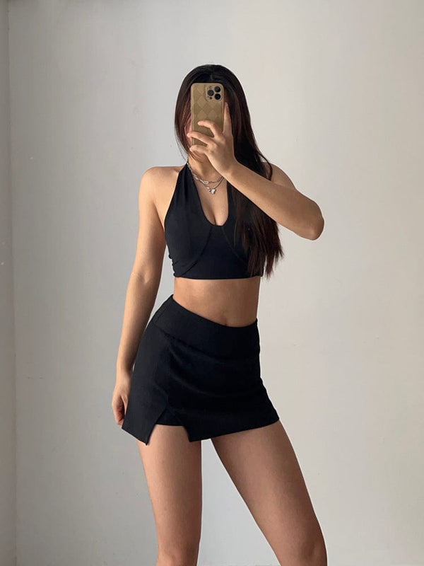 Anna Kaci Mini Ribbed Tennis Skort With Side Slit