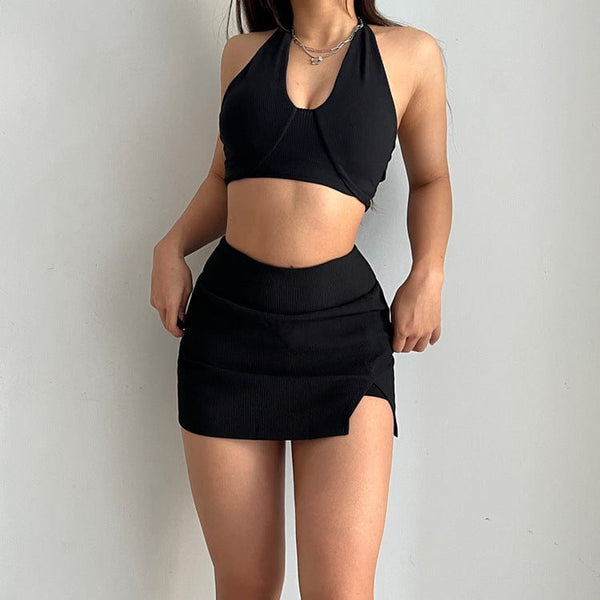 Anna Kaci Mini Ribbed Tennis Skort With Side Slit