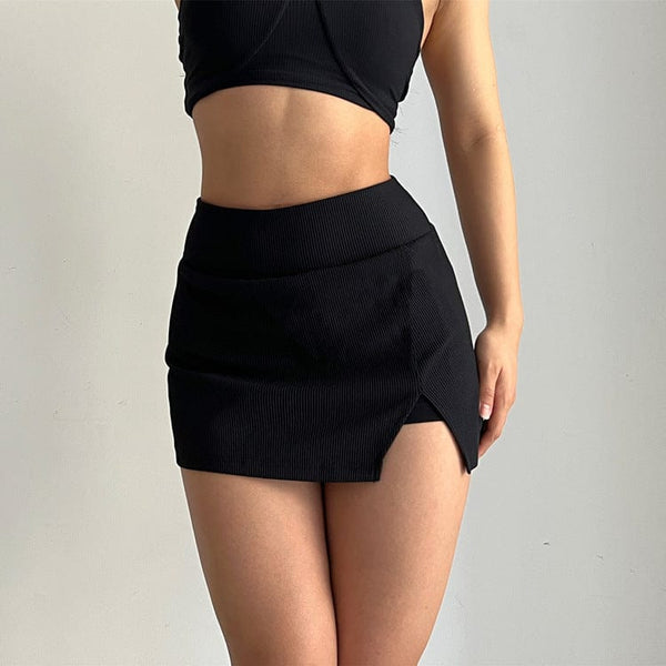 anna kaci Mini Ribbed Tennis Skort with Side Slit