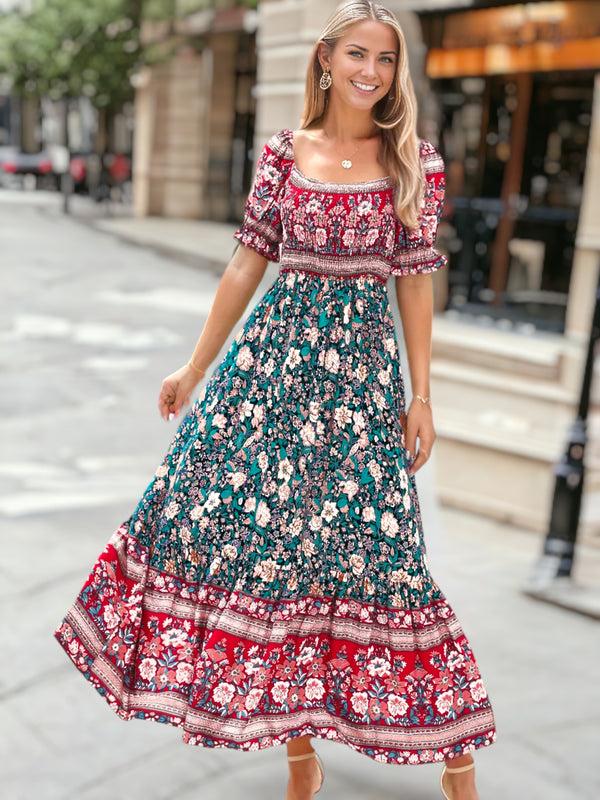 Anna Kaci Multicolor Off-Shoulder Bohemian Dress