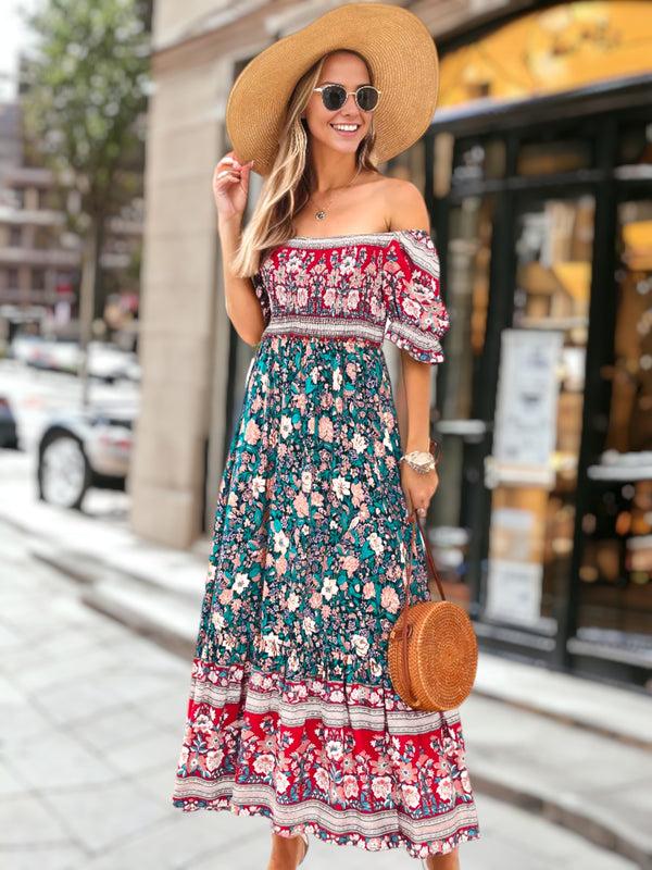 Anna Kaci Multicolor Off-Shoulder Bohemian Dress