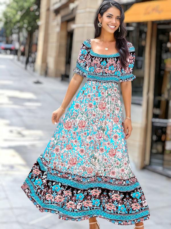 Anna Kaci Multicolor Off-Shoulder Bohemian Dress