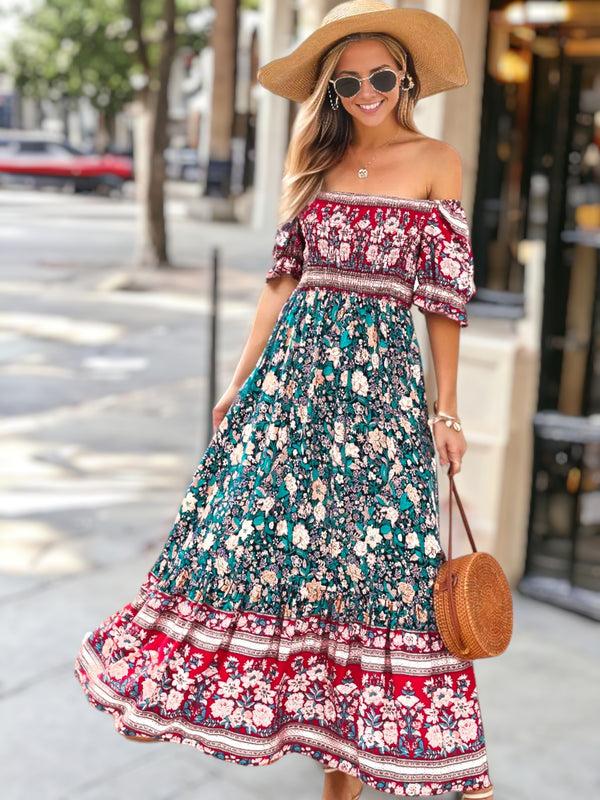 anna kaci Multicolor Off-Shoulder Bohemian Dress