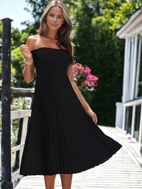 Anna Kaci Off Shoulder Pleated Hem Dress