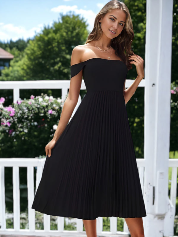 anna kaci Off Shoulder Pleated Hem Dress