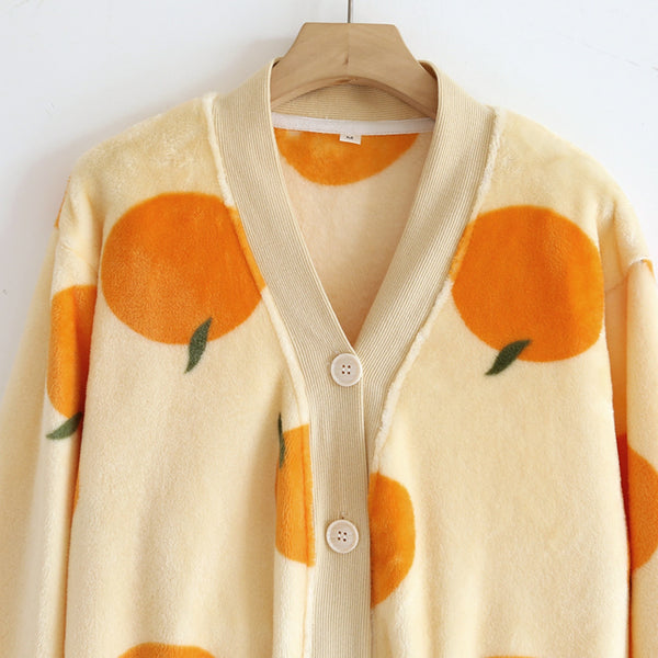 Anna Kaci Orange Pattern Knit Cardigan