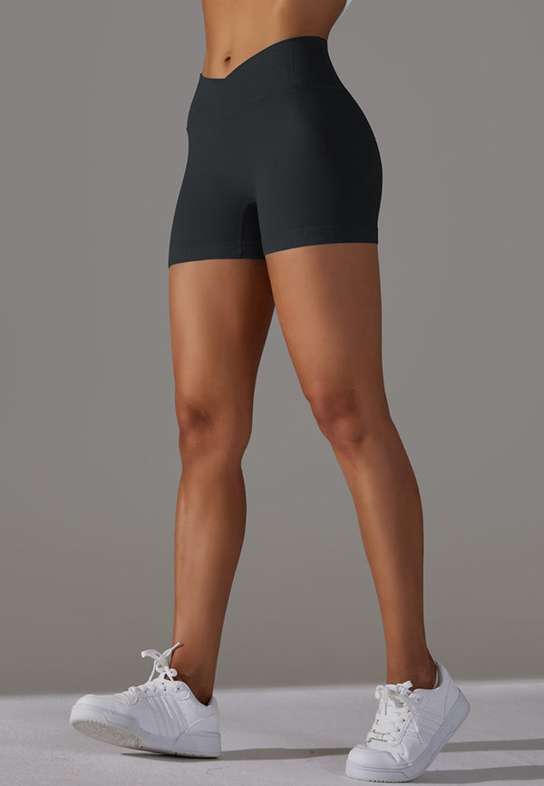 Anna Kaci Overlap Ribbed V-Waist Shorts