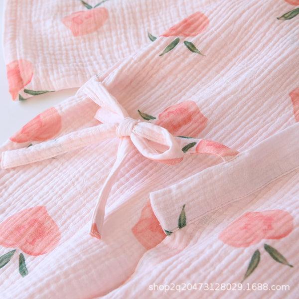 Anna Kaci Peach Print Surplice Pajama Coordinates