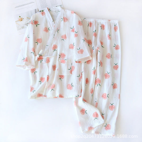 anna kaci Peach Print Surplice Pajama Coordinates