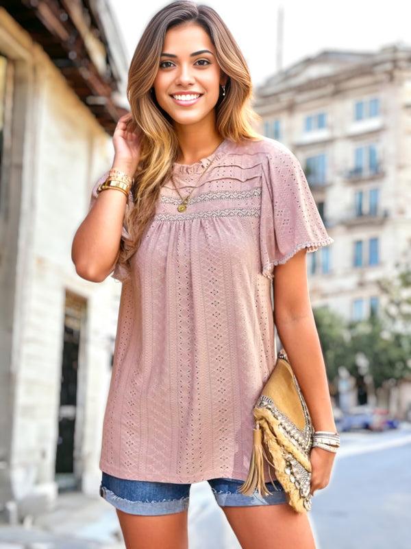 anna kaci Pleated Detail Eyelet Blouse