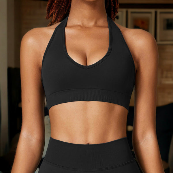 anna kaci Plunge Halter Neck Sports Bra