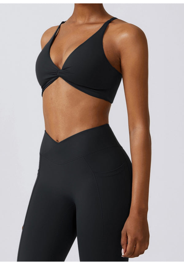 Anna Kaci Plunge Neck Twist Front Sports Bra