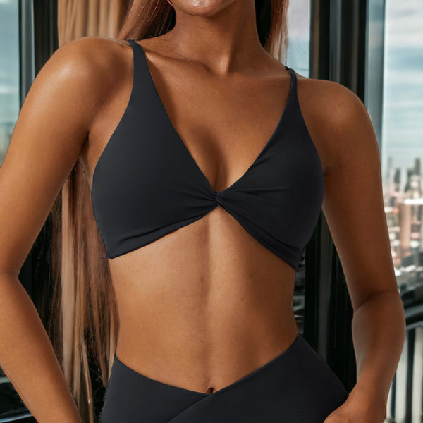 anna kaci Plunge Neck Twist Front Sports Bra
