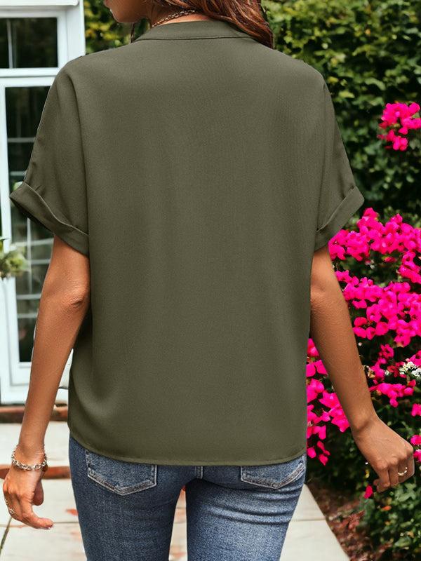 Anna Kaci Pocketed Short Sleeved Breathable Blouse