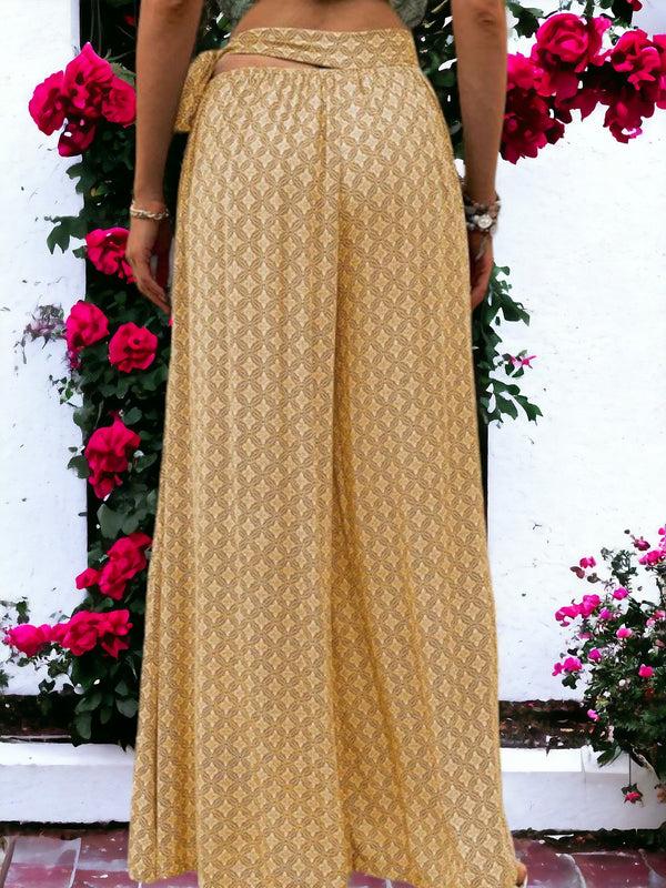 Anna Kaci Printed Wide Legged Waist Tied Pants