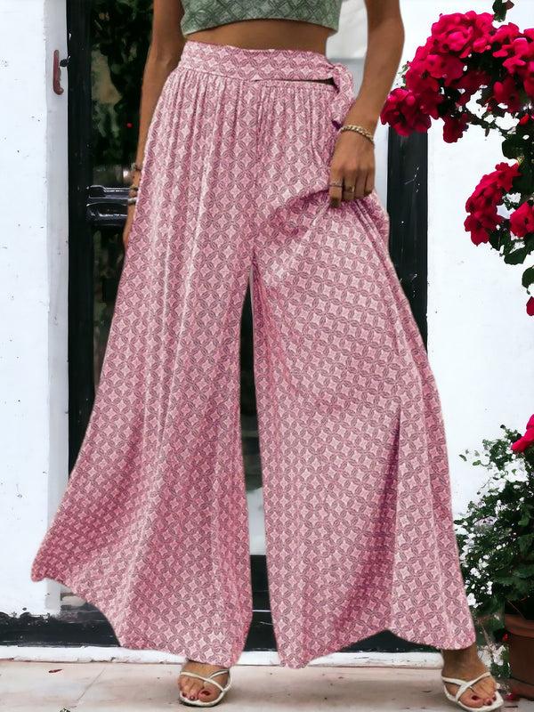 Anna Kaci Printed Wide Legged Waist Tied Pants