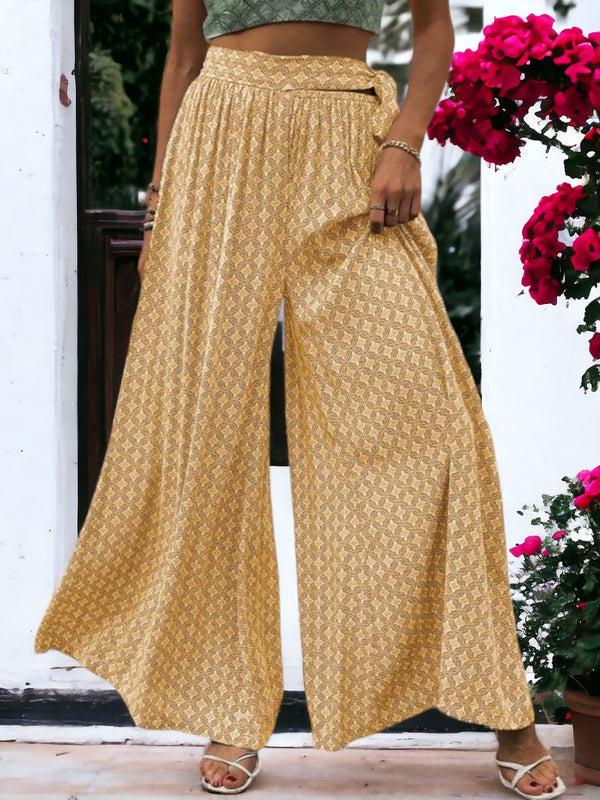 anna kaci Printed Wide Legged Waist Tied Pants