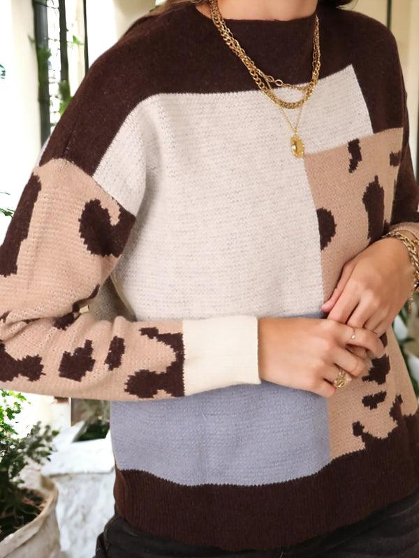 Anna Kaci Random Color Block Leopard Sweater