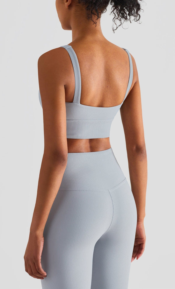 Anna Kaci Ribbed Scoop Neck Sports Bra