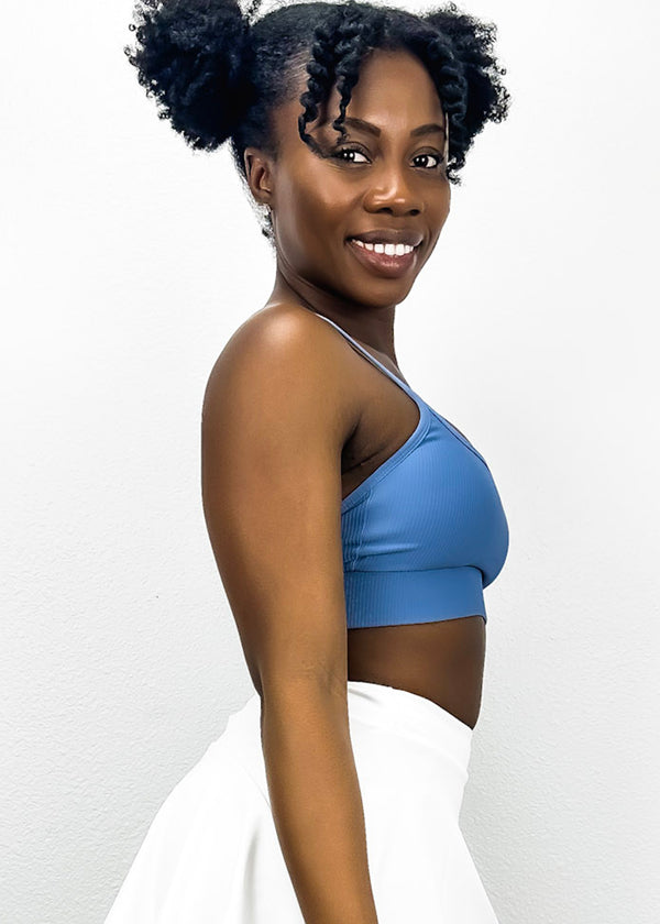 Anna Kaci Ribbed Scoop Neck Thin Tank Sports Bra