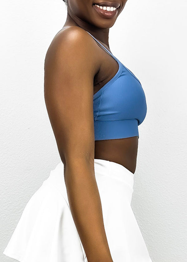 Anna Kaci Ribbed Scoop Neck Thin Tank Sports Bra