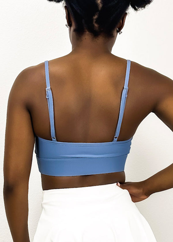 Anna Kaci Ribbed Scoop Neck Thin Tank Sports Bra