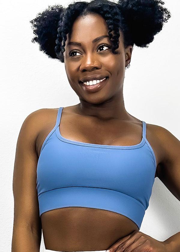 anna kaci Ribbed Scoop Neck Thin Tank Sports Bra