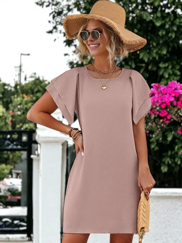 Anna Kaci Round Neck Flutter Sleeve Mini Dress