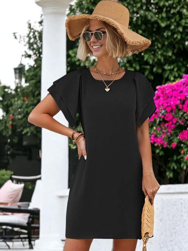 anna kaci Round Neck Flutter Sleeve Mini Dress