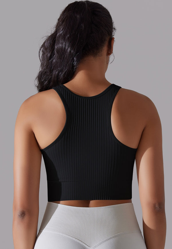 Anna Kaci Round Neck Ribbed Sports Bra