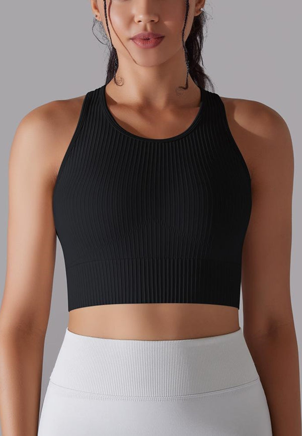 Anna Kaci Round Neck Ribbed Sports Bra