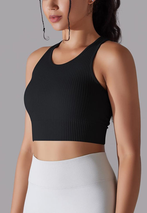 Anna Kaci Round Neck Ribbed Sports Bra