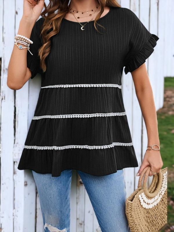 Anna Kaci Round Neck Ruffle Sleeved Loose Blouse