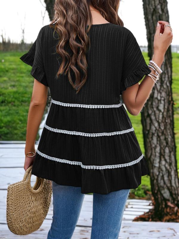 Anna Kaci Round Neck Ruffle Sleeved Loose Blouse