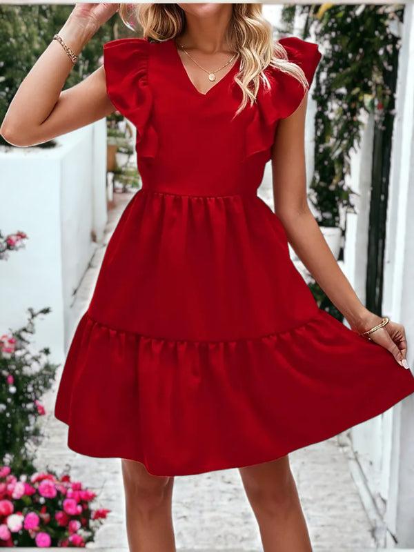 Anna Kaci Ruffle Front Tie Back Dress