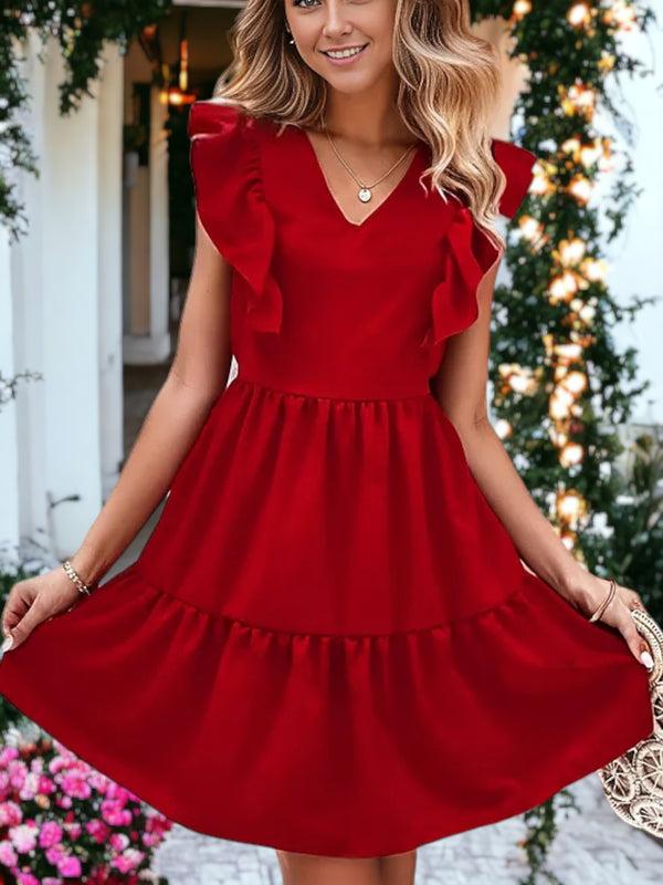 Anna Kaci Ruffle Front Tie Back Dress