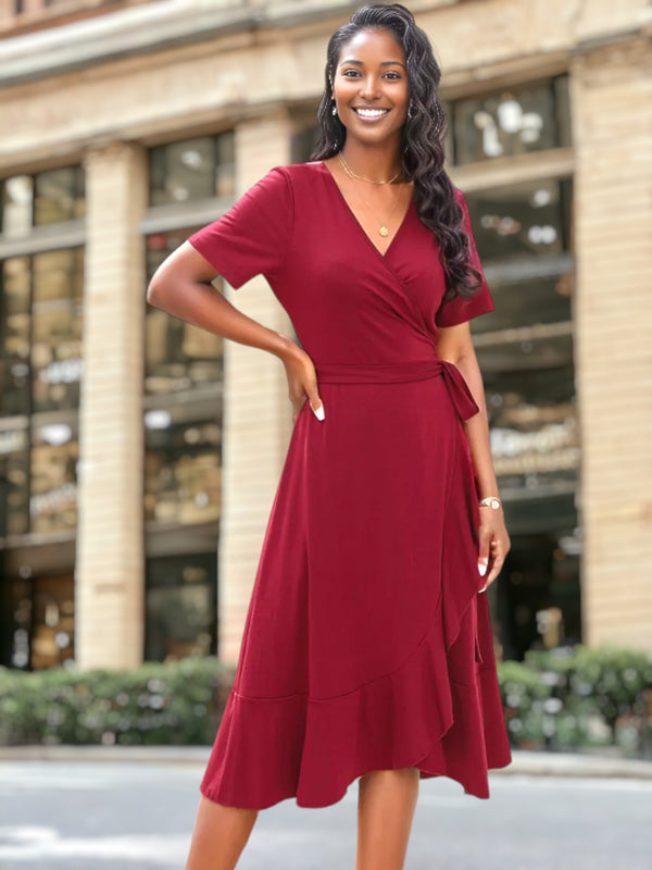 anna kaci Ruffle Hem Classic Wrap Dress