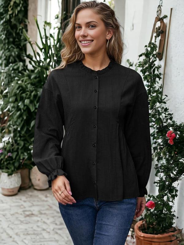 anna kaci Ruffle Neck Darted Blouse