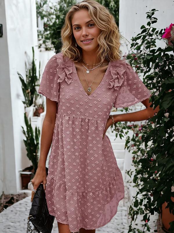 Anna Kaci Ruffle Shoulder Textured Floral Dress