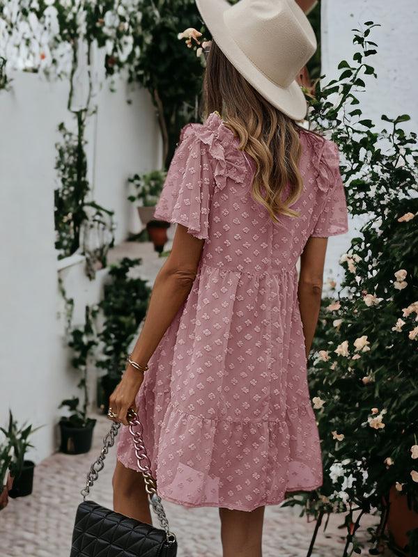 Anna Kaci Ruffle Shoulder Textured Floral Dress