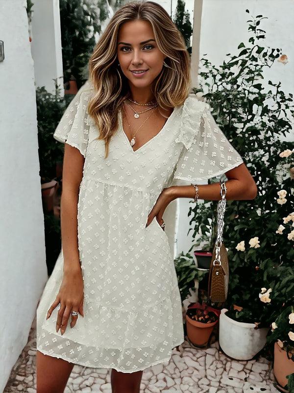 Anna Kaci Ruffle Shoulder Textured Floral Dress