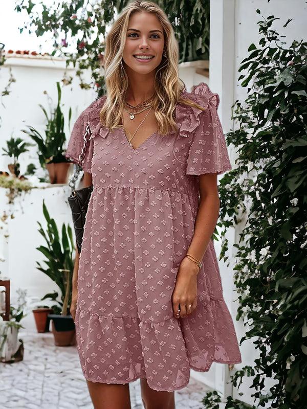 anna kaci Ruffle Shoulder Textured Floral Dress