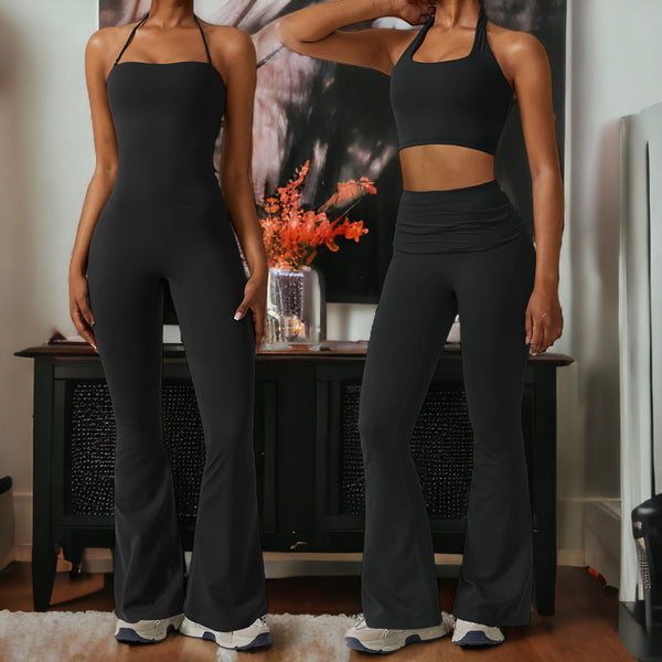 anna kaci Shirred High Waist Flared Leggings