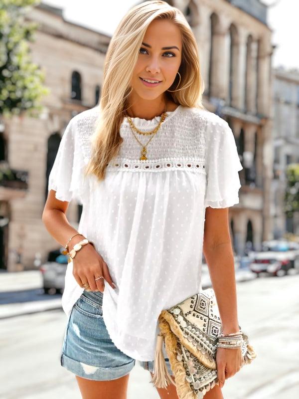 Anna Kaci Shirred Lace Detail Blouse